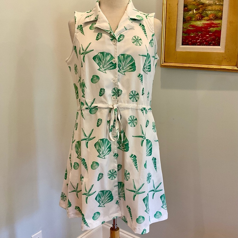 Byrdie Golf Hayden Sleeveless‎ Dress | Size L | Seashell Print